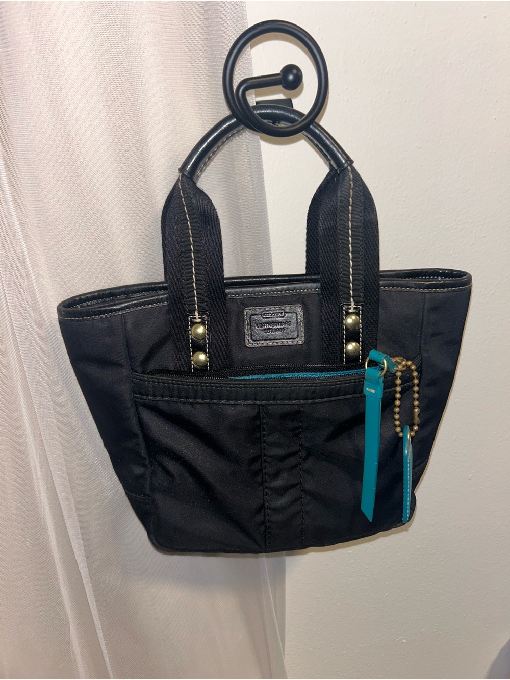 Coach Black Nylon Mini Tote with Teal Accent